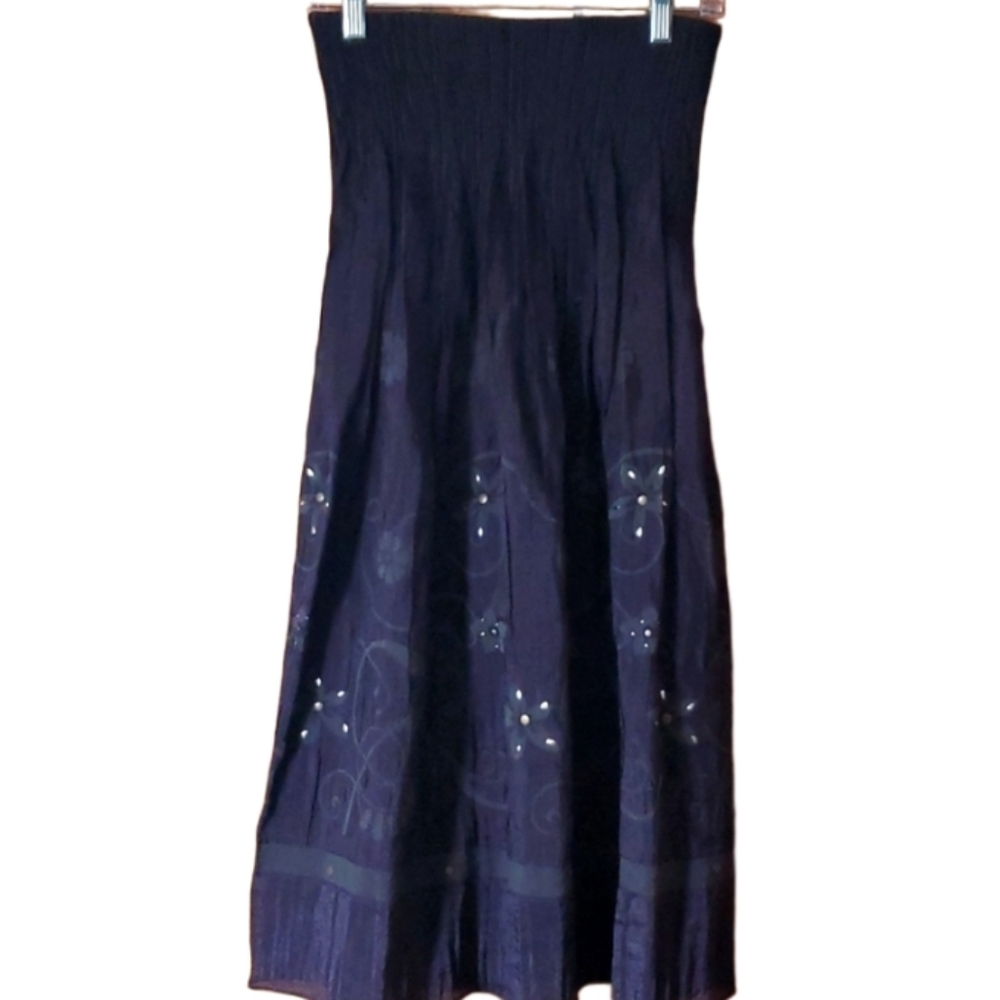 Lapis Anthropologie Black Studded Moody Floral Convertible Sundress Skirt OS
